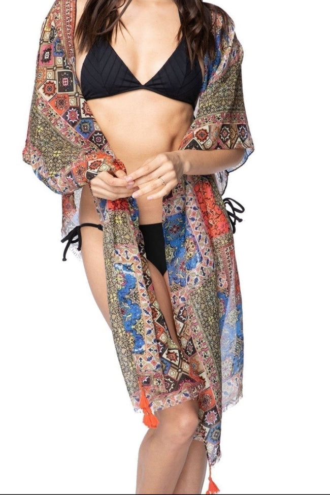 Pool to Party Wrap One Size / Sand / 100% Polyester Summer Bazaar Seaside Serape in Summer Bazaar Print