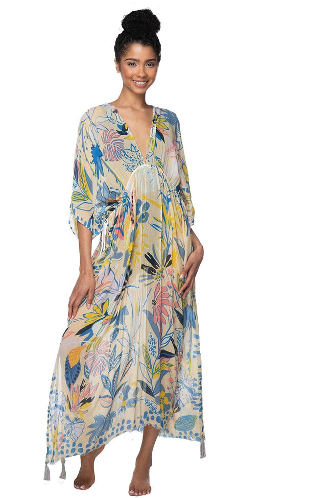 Poolside Maxi Sundress Coverup in Hearts Entwined Print - Subtle Luxury