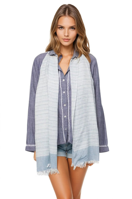 Rio Blooms Print Coverup Scarf Wrap in Navy