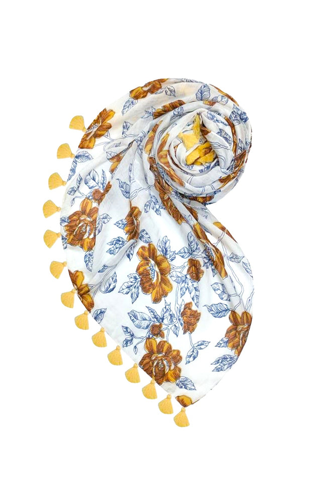 Resurgence Golden Floral Print Wrap Sarong Scarf - Subtle Luxury