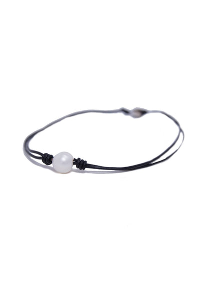 Single Real Pearl Leather Cording Necklace - Subtle Luxury