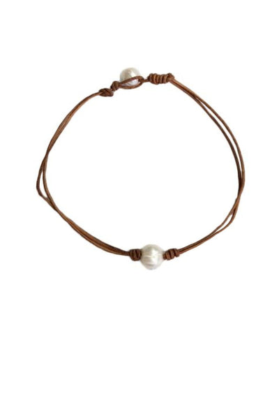 Single Real Pearl Leather Cording Necklace - Subtle Luxury