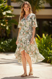 Floral Hi-Low Ruffle Wrap Midi Sundress with Sleeves