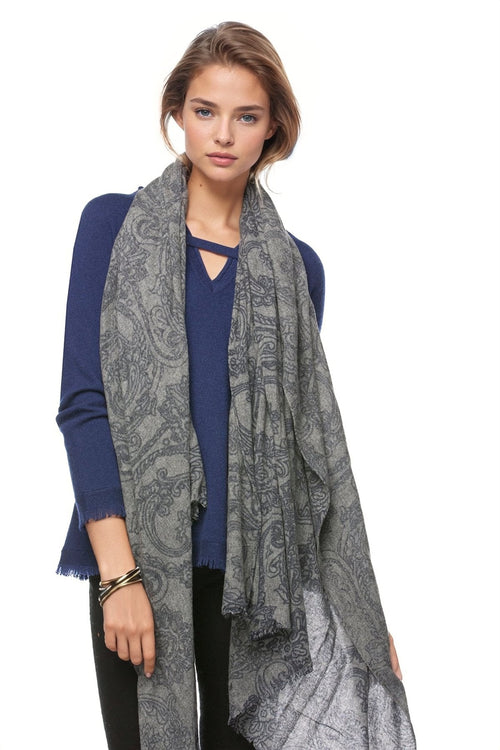 Spun Luxury Luxury Scarf Orchid Scroll / Grey Orchid Scroll Printed Scarf in Grey