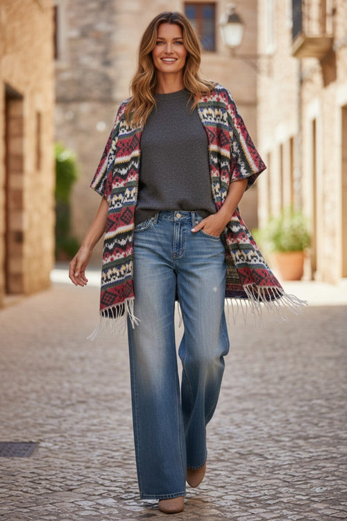 spun-scarves-Nordic Woven Blanket Fringe Poncho Wrap – Multi Color 2