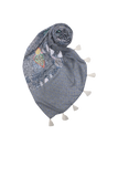 spun-scarves-Veil of Time Grey White Multi Color Sheer Tassel Print Scarf Wrap Sarong
