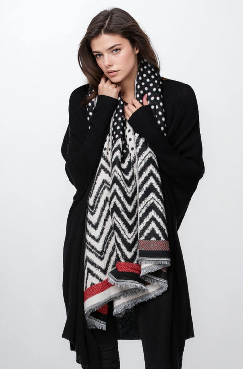 Spun Scarves Blanket Wrap Polka Dotty Blanket Wrap / Black Polka Dotty Blanket Wrap Winter Scarf