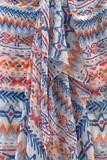 Spring Festival Teal Print Fringe Kaftan Braided Trim Coverup
