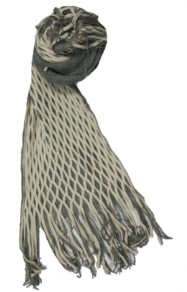 Spun Scarves Knit Scarf Cream/Grey Convertible Over-sized Hand Knit Scarf in Cream & Grey