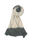 Hand-Knit Convertible Scarf with Scalloped Edge – Cream/Grey
