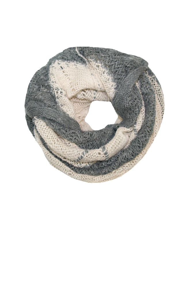 Spun Scarves Knit Scarf Hand Knit Convertible Scarf with Scalloped Edge / Cream/Grey Hand Knit Convertible Scarf with Scalloped Edge in Cream-Grey