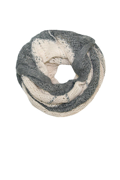 Spun Scarves Knit Scarf Hand Knit Convertible Scarf with Scalloped Edge / Cream/Grey Hand Knit Convertible Scarf with Scalloped Edge in Cream-Grey