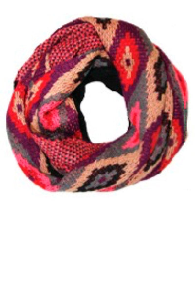 Spun Scarves Knit Scarf Hand Knit  Multi Color Diamond Knit Circle / Multi Hand Knit Diamond Circle in Multi by Spun