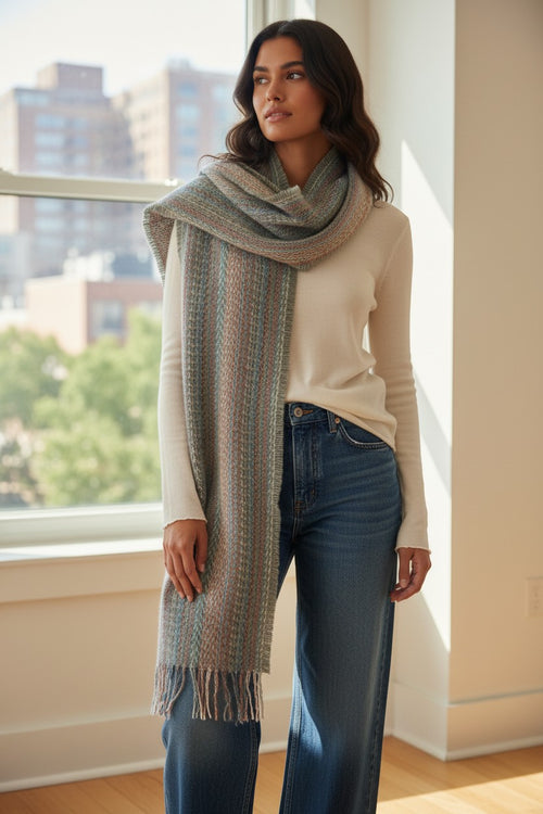 Hand Loomed Colored Stitches Winter Scarf-Wrap