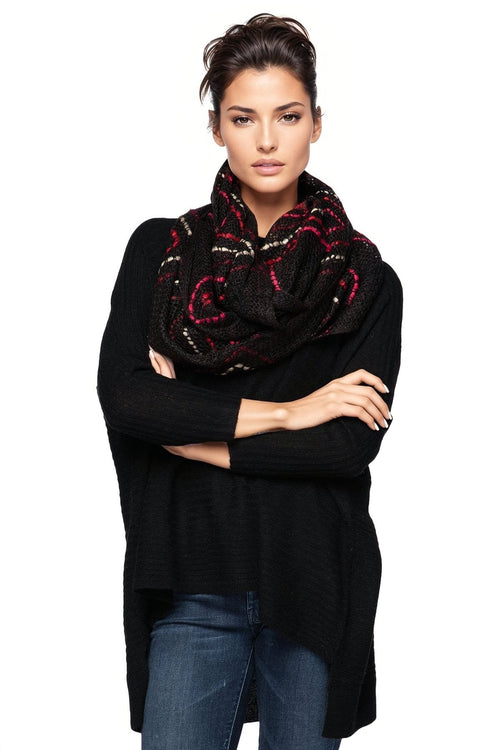 Spun Scarves Knit scarves SL14K6-PS / Black Hand Knit Zig Zag Knit Circle Scarf