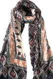 Spun Scarves Luxury Scarf Black Guatemala Quilt Print Wool Scarf