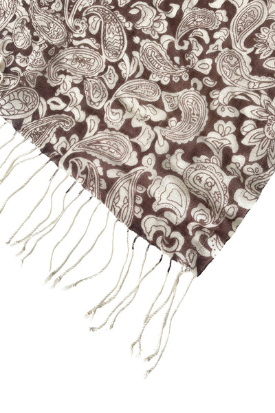 Spun Scarves Luxury Scarf Brown Edwardian Fleur Print Brown Wool Scarf