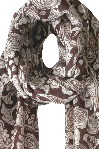 Spun Scarves Luxury Scarf Brown Edwardian Fleur Print Brown Wool Scarf