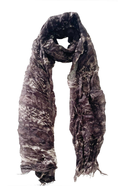 Spun Scarves Luxury Scarf Brown Lace Stamp Print Wool Scarf