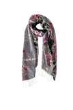 Spun Scarves Luxury Scarf Charcoal French Celebration Print Wool Scarf