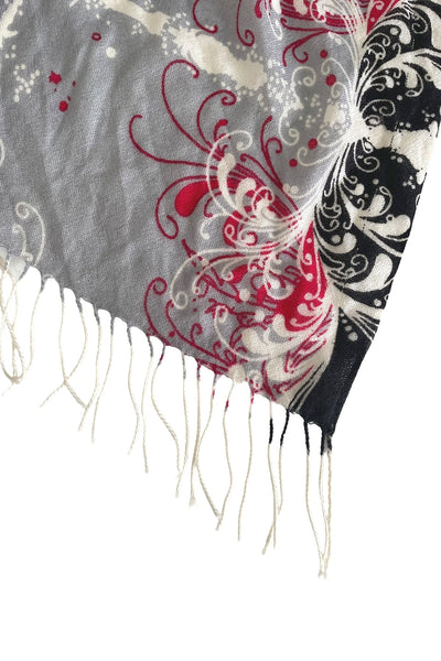 Spun Scarves Luxury Scarf Charcoal French Celebration Print Wool Scarf