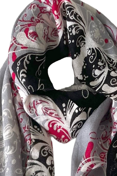 Spun Scarves Luxury Scarf Charcoal French Celebration Print Wool Scarf