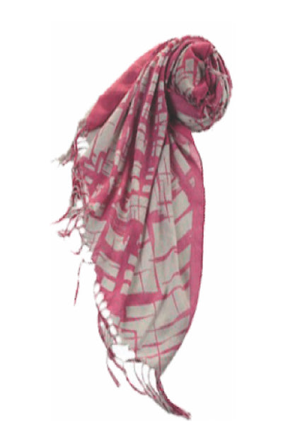 Spun Scarves Luxury Scarf Geometric Print Scarf/Wrap / Silver/Fuschia Geometric Print Wrap/Scarf