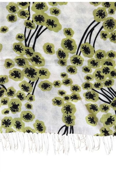 Spun Scarves Luxury Scarf Kiwi Kiwi Blossom Print Wool Scarf