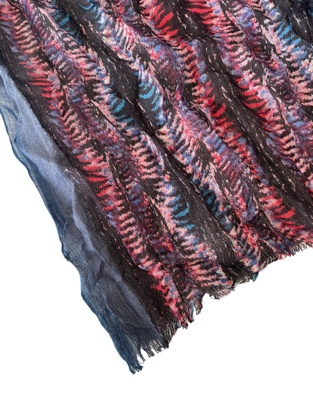 Spun Scarves Luxury Scarf Navy Abstract Jungle Leaves Print Wool Blend Scarf