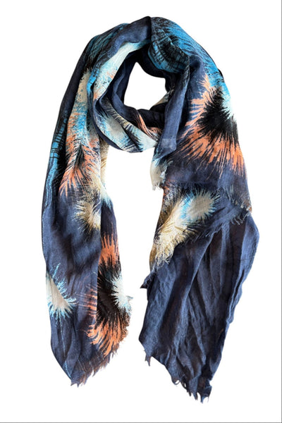 Spun Scarves Luxury Scarf Navy Startburst Print Wool Scarf