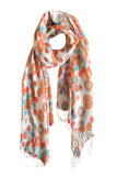Spun Scarves Luxury Scarf Orange Flower Shower Print Wool Scarf