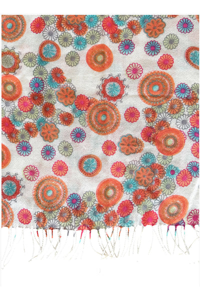 Spun Scarves Luxury Scarf Orange Flower Shower Print Wool Scarf