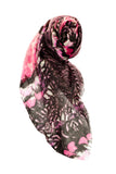 Spun Scarves Luxury Scarf Pink/Black Painted Garden Print Wool Scarf