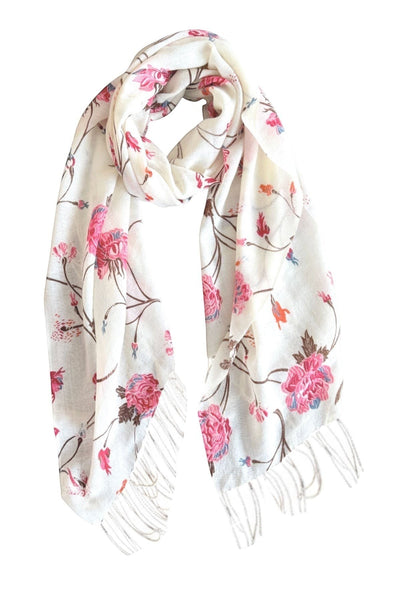 Spun Scarves Luxury Scarf Pink Romantic Rose Print Wool Scarf