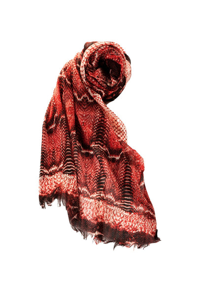 Spun Scarves Luxury Scarf Red Snake Skin Print Extra-Fine Wool Scarf