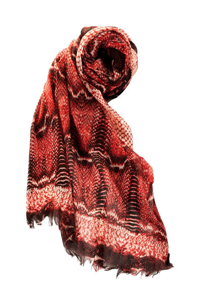 Spun Scarves Luxury Scarf Red Snake Skin Print Wool Scarf