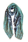 Spun Scarves Luxury Scarf Sky Leopard Damask Print Wool Scarf