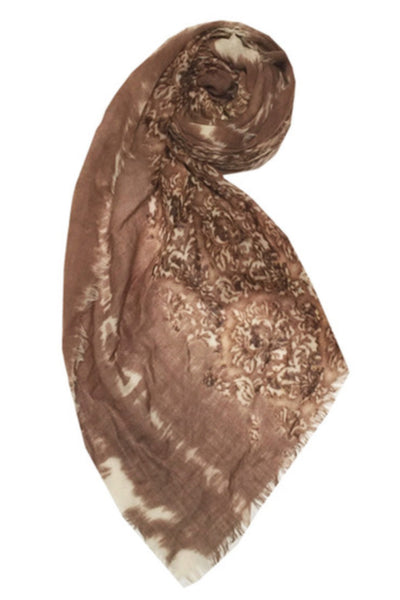 Spun Scarves Luxury Scarf Tan Antique Print Wool Scarf