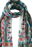 Spun Scarves Luxury Scarf Teal Guatemala Quilt Print Wool Scarf