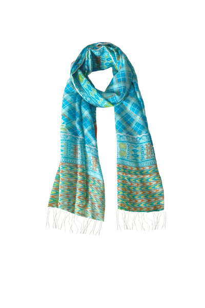 Spun Scarves Luxury Scarf Turq Bali Blanket Print Wool Scarf