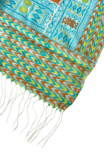 Spun Scarves Luxury Scarf Turq Bali Blanket Print Wool Scarf