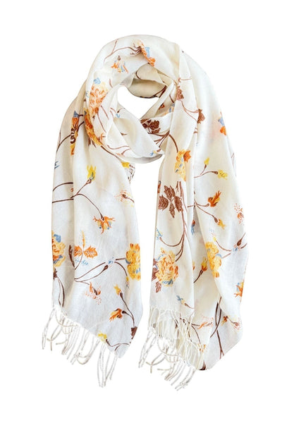 Spun Scarves Luxury Scarf Yellow Romantic Rose Print Wool Scarf