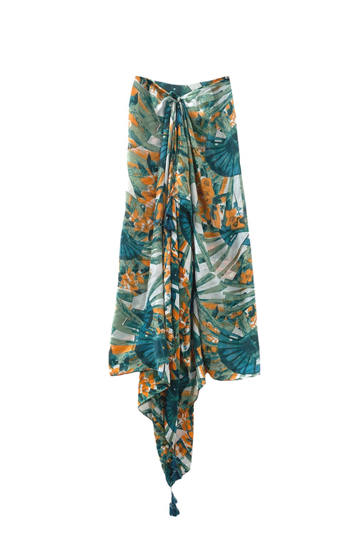 Spun Scarves Sarong Asian Garden / Jade Asian Garden Coral Green Print Scarf Wrap Sarong