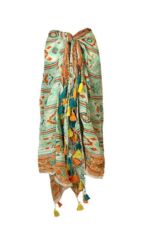 Spun Scarves sarong Block Artistry / green Block Artistry Luxury Green Print Cotton Lurex Sarong or Scarf Wrap
