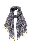 Spun Scarves Sarong Blue Paisley Print / Navy Blue Paisley Print Scarf Wrap Sarong