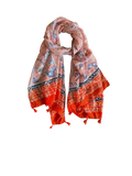 Coral Ethos Red Border Sheer Tassel Print Scarf Wrap Sarong