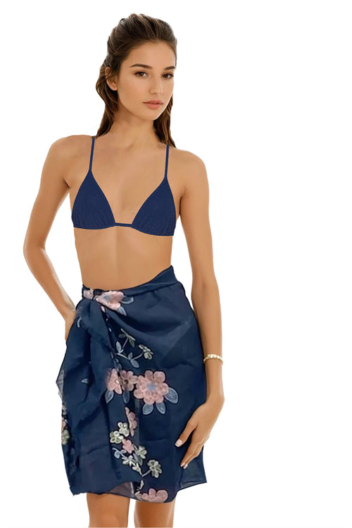 Spun Scarves Sarong Daisy Chain / Navy Daisy Chain Embroidered Scarf Wrap Sarong