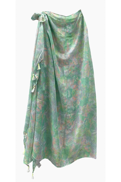 Spun Scarves Sarong Fern & Floral / Mint Fern & Floral Print Scarf Wrap Sarong
