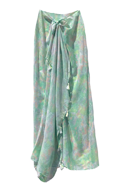 Spun Scarves Sarong Fern & Floral / Mint Fern & Floral Print Scarf Wrap Sarong