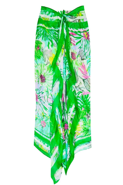 Spun Scarves Sarong Floral Festival / Green Floral Festival Print Scarf Wrap Sarong
